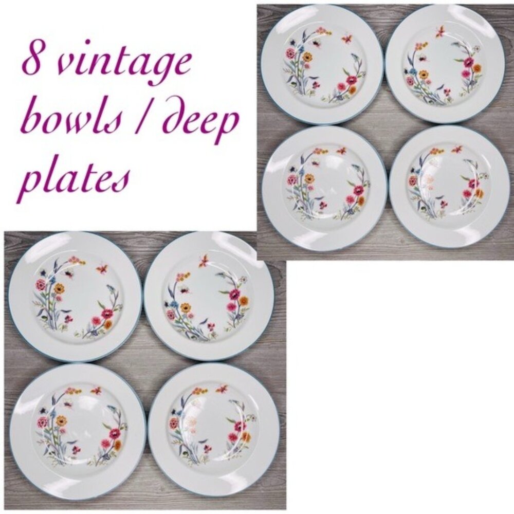 Vintage Jardin by Andrea " Sedek" Pattern Porcelain Dinner-Soup Bowls floral